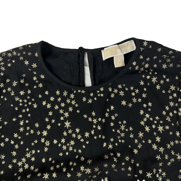 Michael Kors Black Gold Glitter Stars Flare Long Sleeve Blouse Top Shirt Xs - Picture 9 of 11